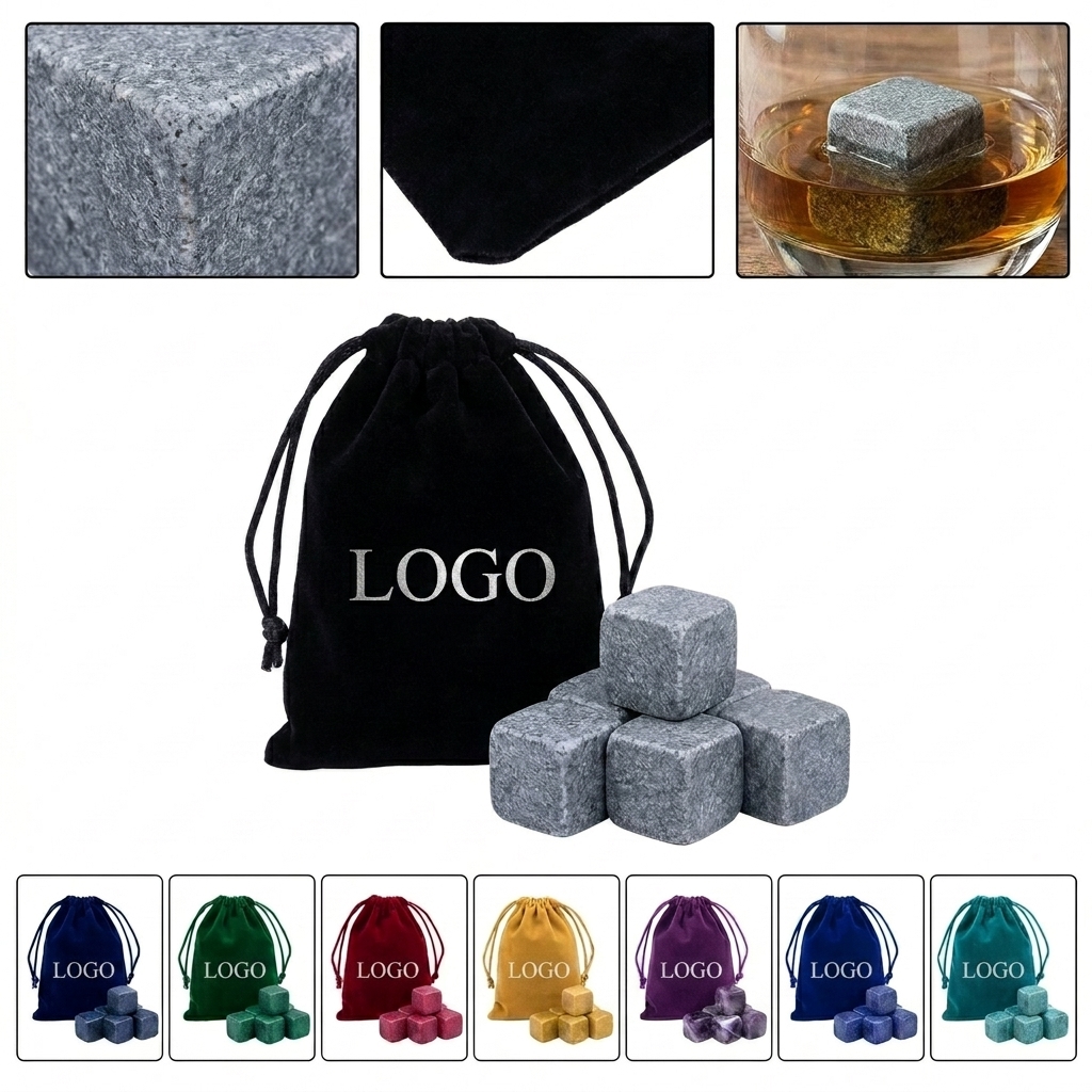 Colorful Granite Drink Stones - 6-Pack Non-Diluting Coolers for Whiskey & Cocktails