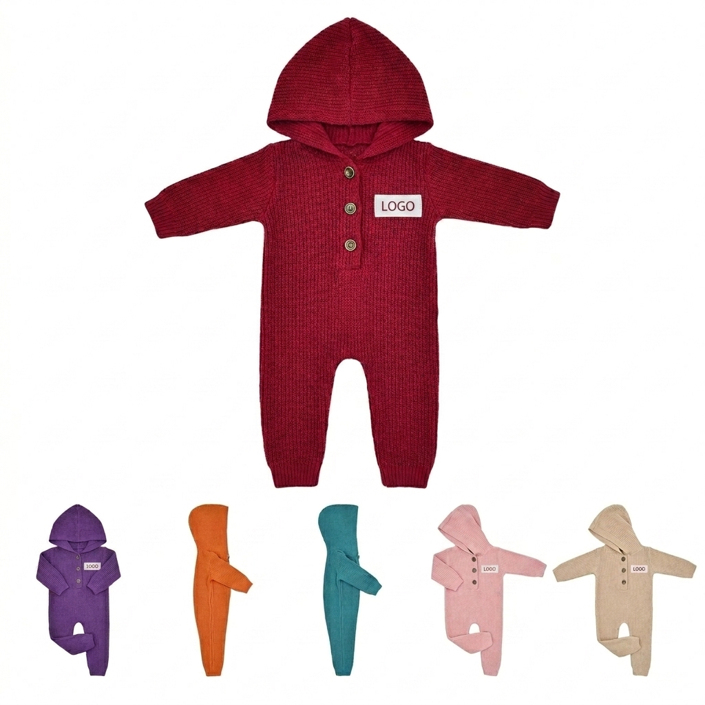 Knitted Hooded Baby Romper - Soft One-Piece Suit