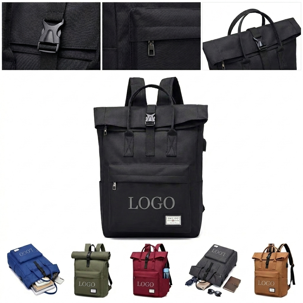 Universal Carry-On Backpack with USB Charging Port and Luggage Pass-Through Strap