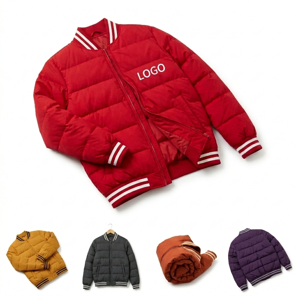 Men's Baseball-Inspired Cotton-Padded Puffer Jacket for Winter Warmth