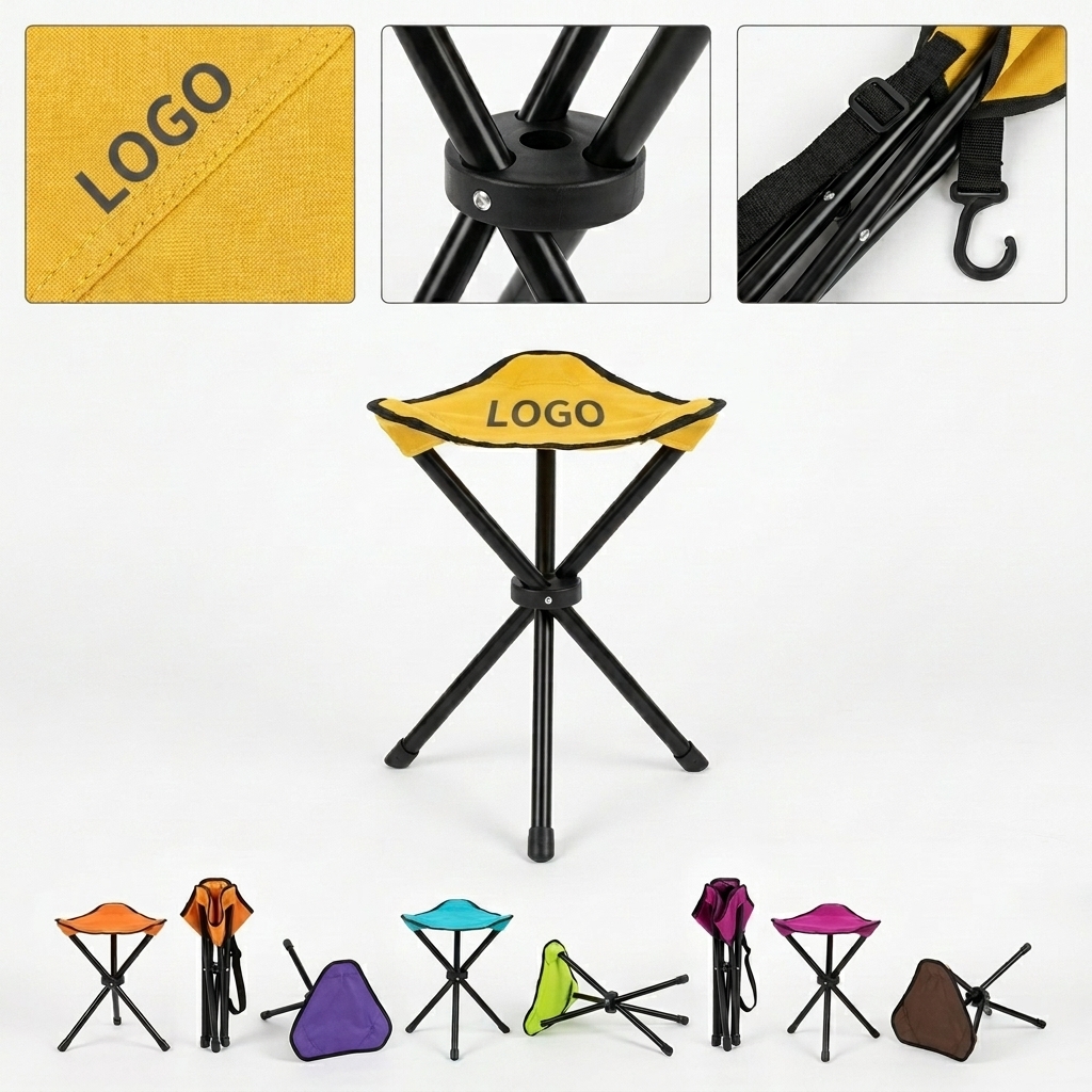 Compact 3-Leg Folding Camp Stool with Shoulder Strap - 220lb Capacity