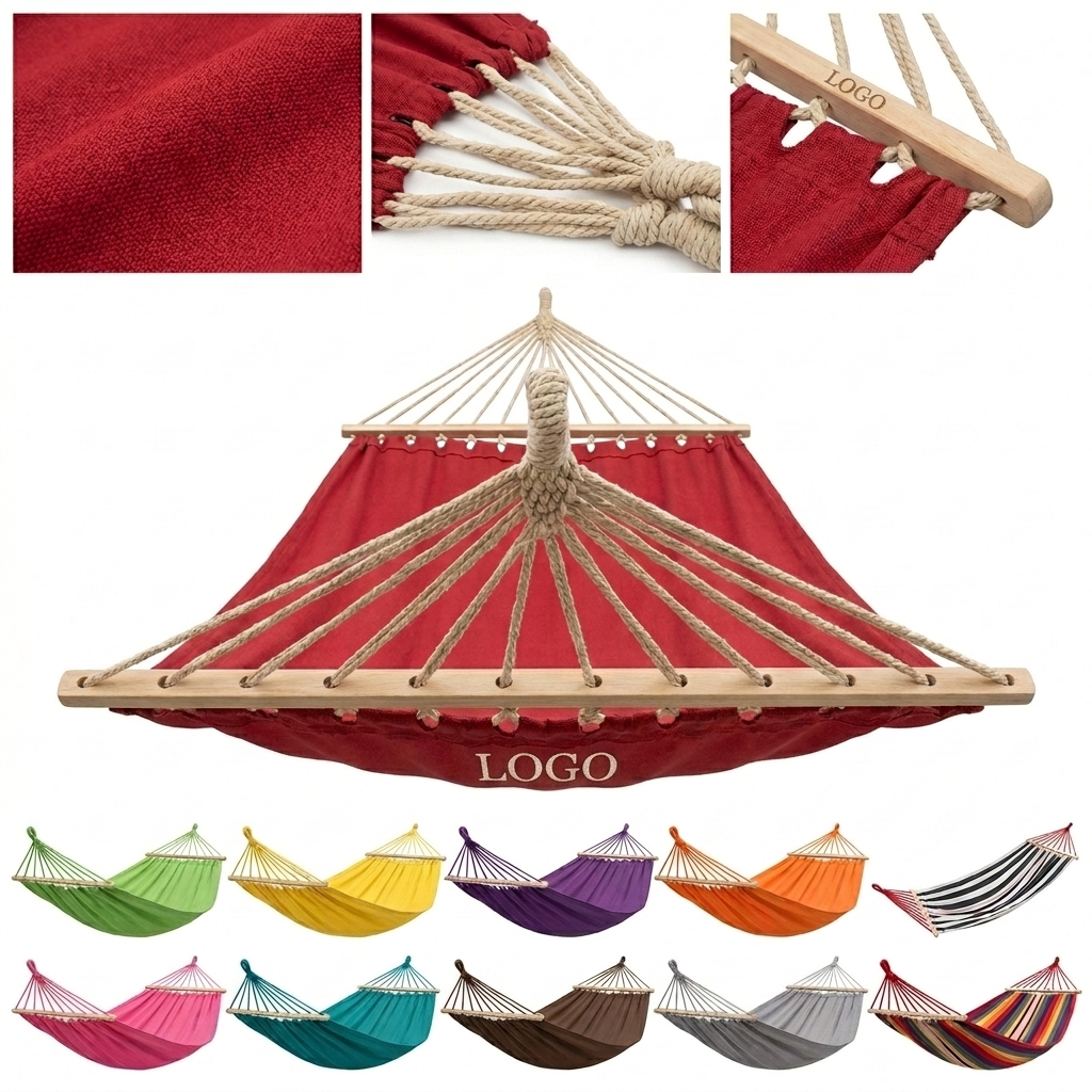 Large Outdoor Hammock with Wooden Spreaders