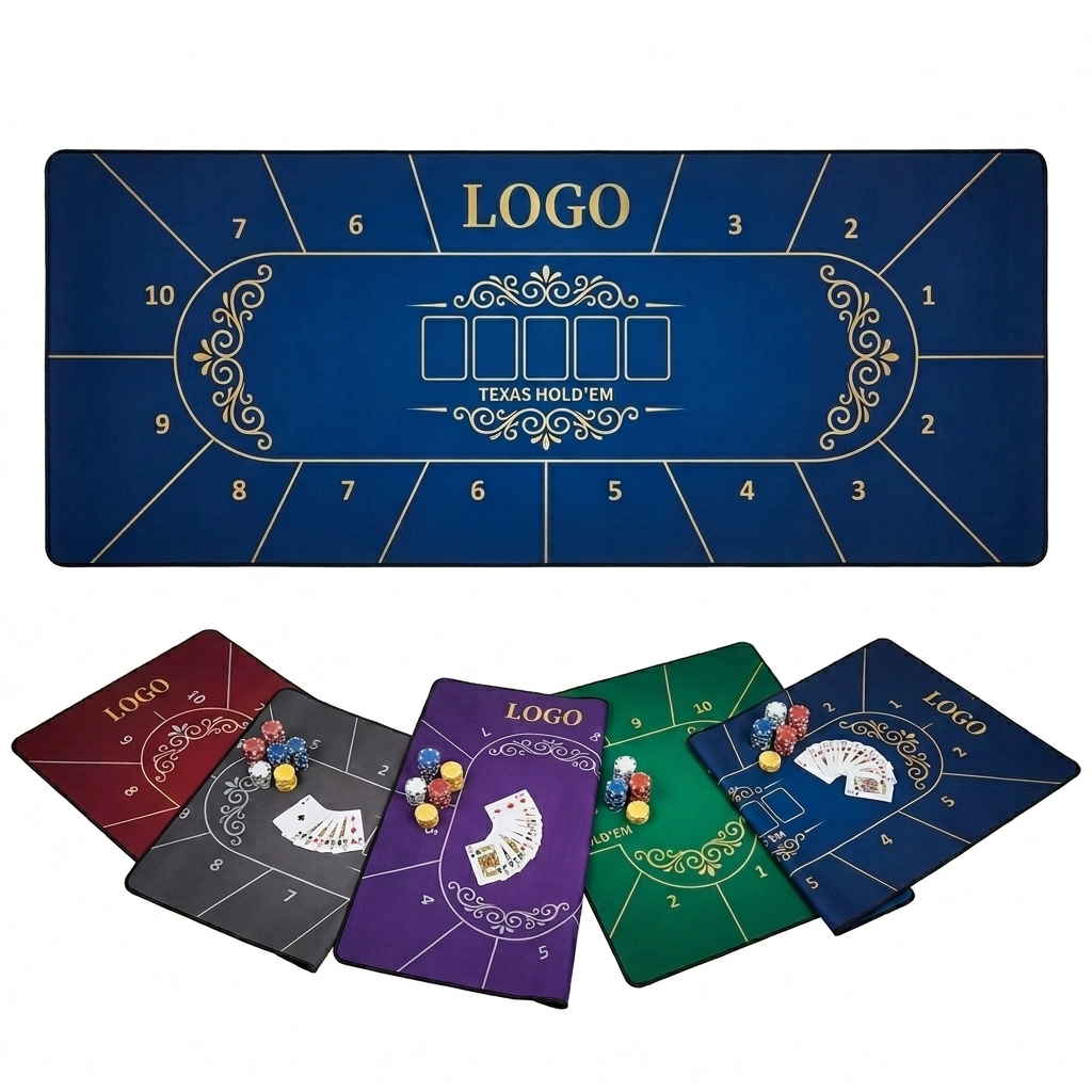 Non-Slip Rubber Poker Game Mat - 47x24 Inch Roll-Up Design with Custom Logo Option