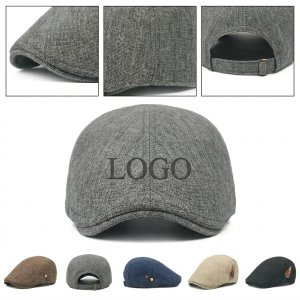 Men's Classic Grey Flat Cap with Adjustable Metal Buckle Strap