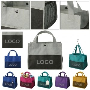 Foldable Hidden-Buckle Non-Woven Lunch Tote Bag with Multiple Pockets