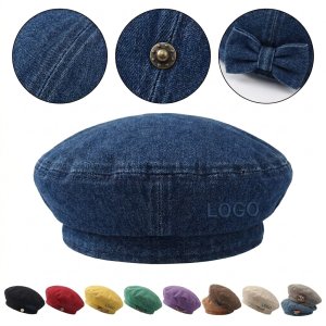 Classic Blue Denim Painter's Beret - Unisex Retro Hat