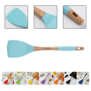 Food Grade Silicone Cooking Utensils with Wooden Handles - Non-Slip Grip
