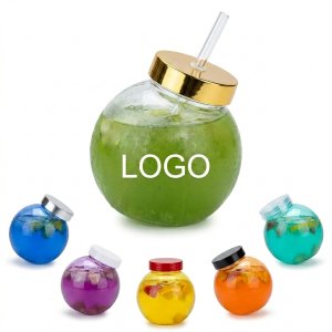 Spherical 56oz Plastic Fish Bowl Punch Cup with Lid and Straw