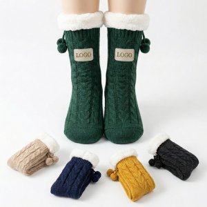 Cozy Knit Slouch Socks with Pom-Poms