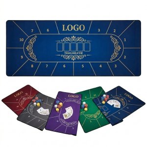 Non-Slip Rubber Poker Game Mat - 47x24 Inch Roll-Up Design with Custom Logo Option